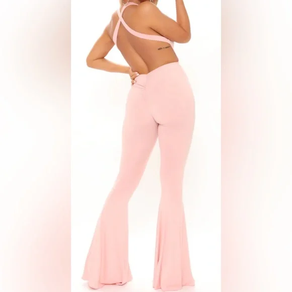 -NWT- Fashion Nova Blush Pink Flared Jumpsuit - Picture 2 of 16